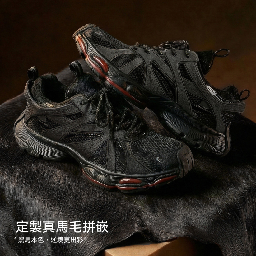 馬登男鞋 馬年限定黑馬老爹鞋男秋冬厚底增高復古休閒運動鞋