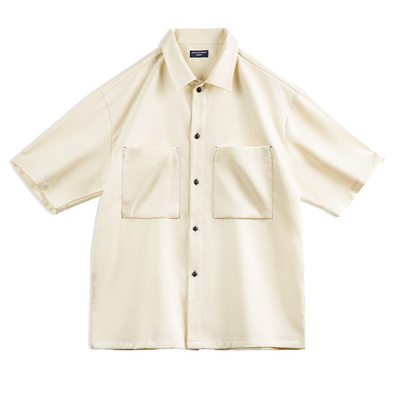 馬登工裝 美式休閒Oversize垂感免燙襯衫肌理感短袖襯衣