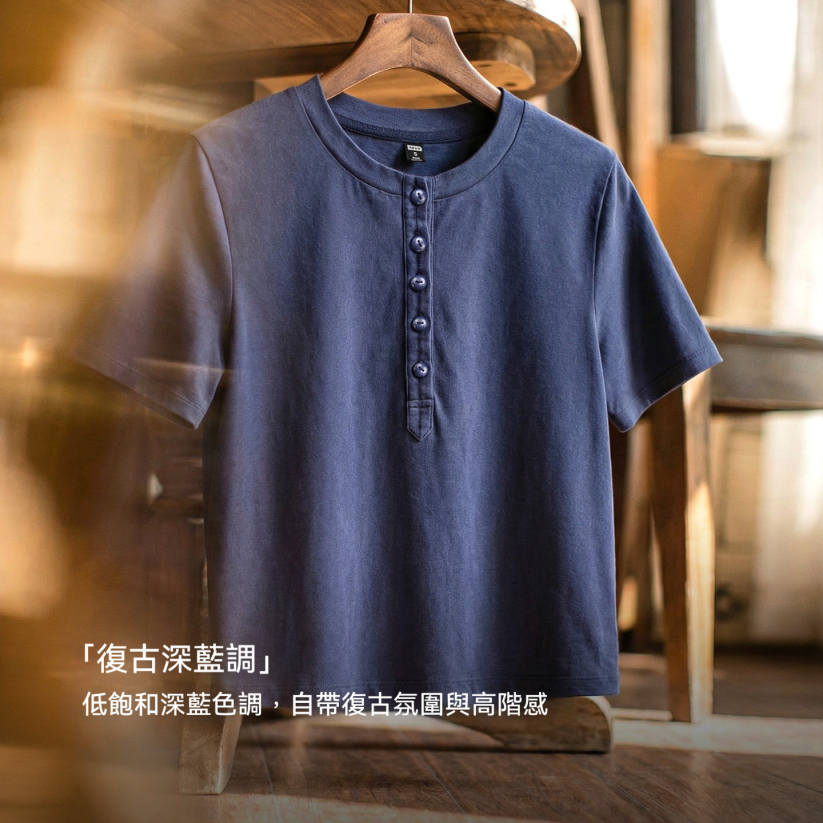 馬登女裝 美式全純棉半開襟亨利領短款修身短袖T恤上衣夏季