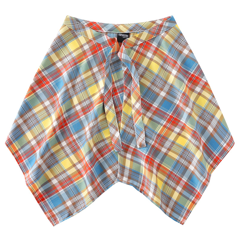 高街腰部一片式系帶朋克嘻哈風下擺屁帘襯衫格子腰封搭配舞蹈裙擺