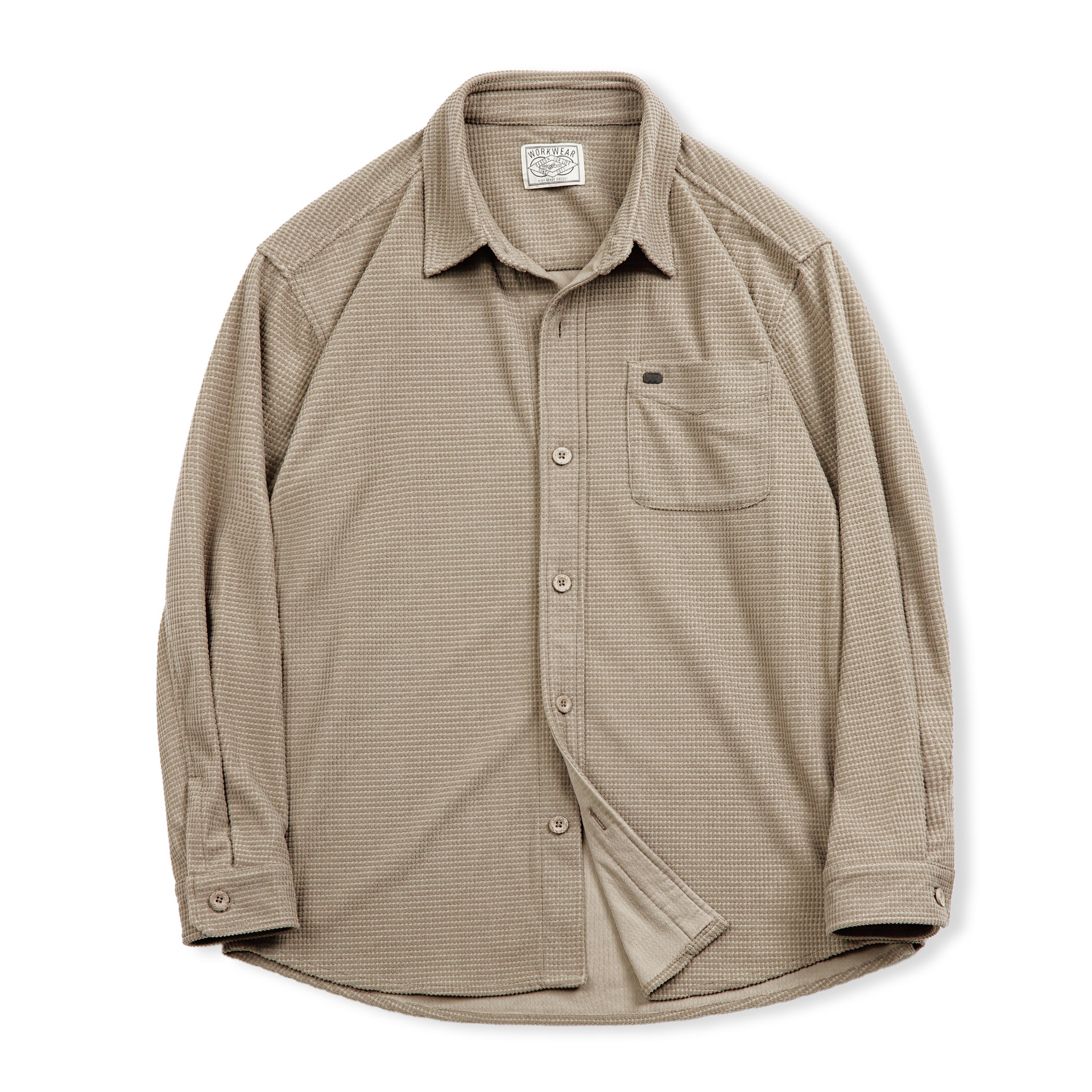 馬登工裝 美式復古玉米粒格子襯衫翻領純色休閒鬆弛感長袖襯衣男春秋