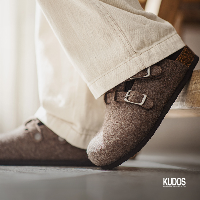 马登工装 羊毛毡穆勒鞋秋冬加厚休闲一脚蹬外穿软木底包头半拖鞋