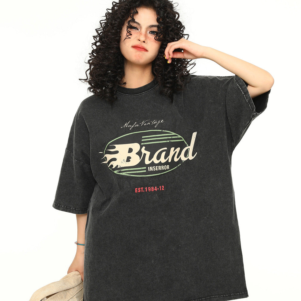 美式復古水洗做舊短袖T恤女高克重Vintage寬鬆潮Tee