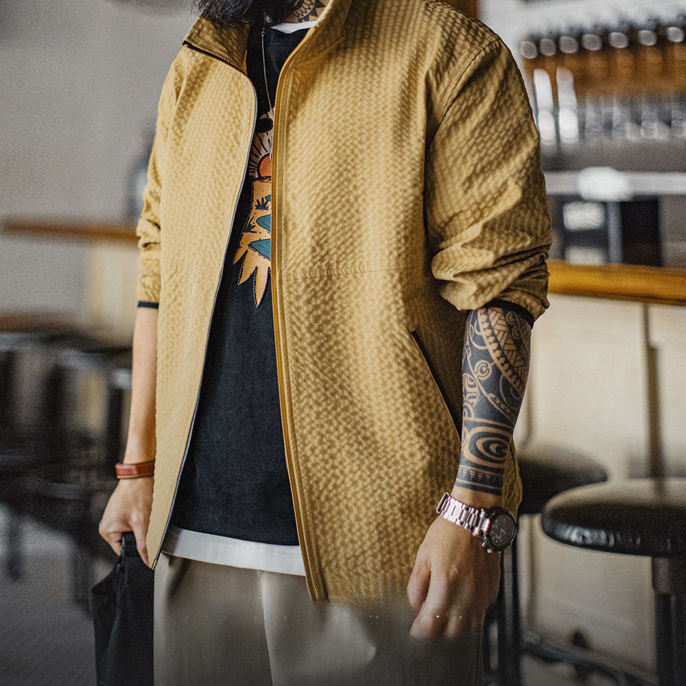 馬登工裝 美式休閒戶外山系夾克肌理感透氣防風立領薑黃外套男春夏