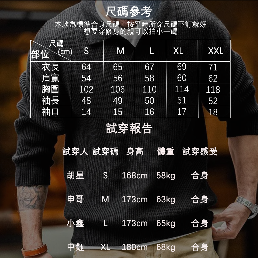 馬登工裝 美式翻領Polo衫寬松慵懶套頭坑條針織衫毛衣男秋冬