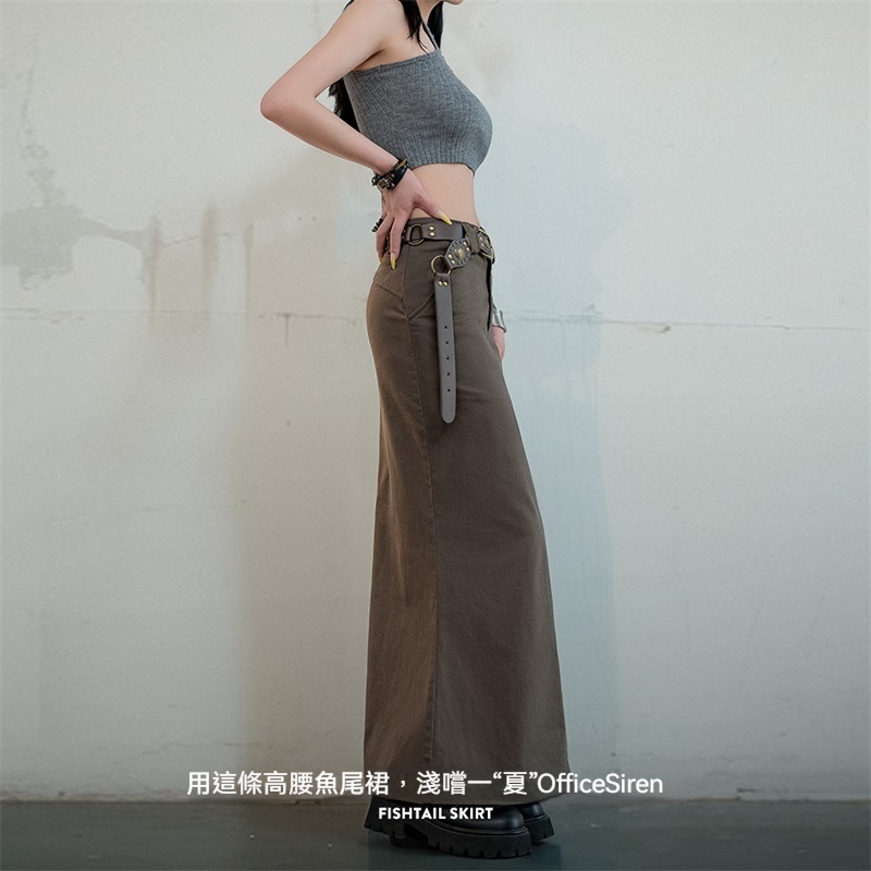 馬登女裝 復古中腰A字顯瘦包臀裙氣質修身長款魚尾裙百搭半身裙