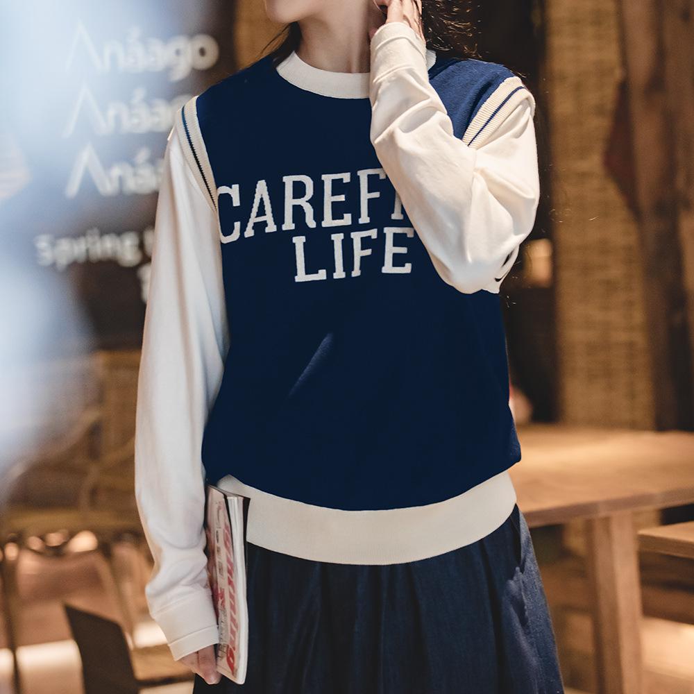 馬登工裝 男女同款學院風針織馬甲背心圓領套頭毛衣無袖疊穿上衣