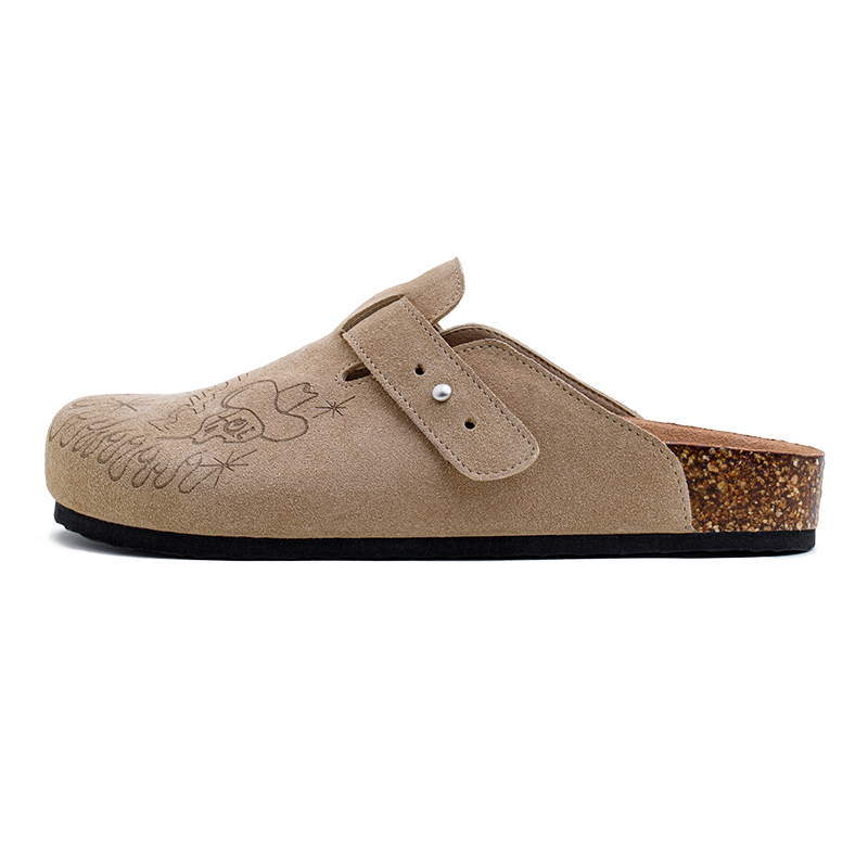 馬登工裝 插畫版勃肯穆勒鞋半拖厚底外穿釣魚平底包頭涼拖鞋男夏