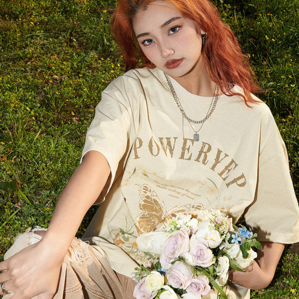 美式復古短袖T恤女潮牌寬鬆上衣設計感小眾純棉情侶T恤