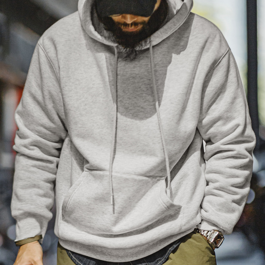 馬登工裝 美式灰色洛奇連帽衛衣加絨寬鬆重磅疊穿套頭帽衫外套男秋冬
