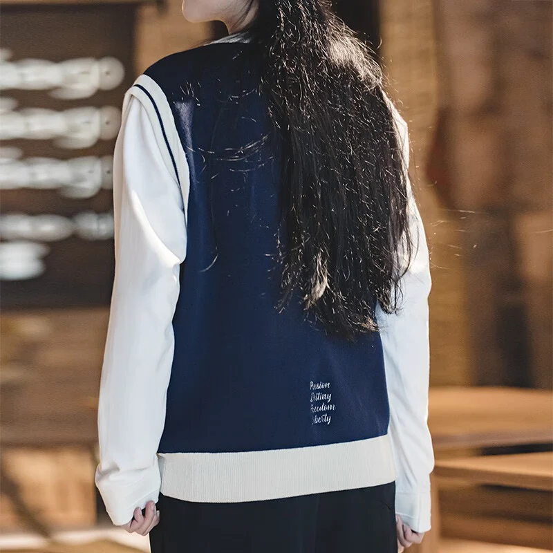 馬登女裝 學院風針織馬甲背心圓領套頭毛衣無袖疊穿上衣