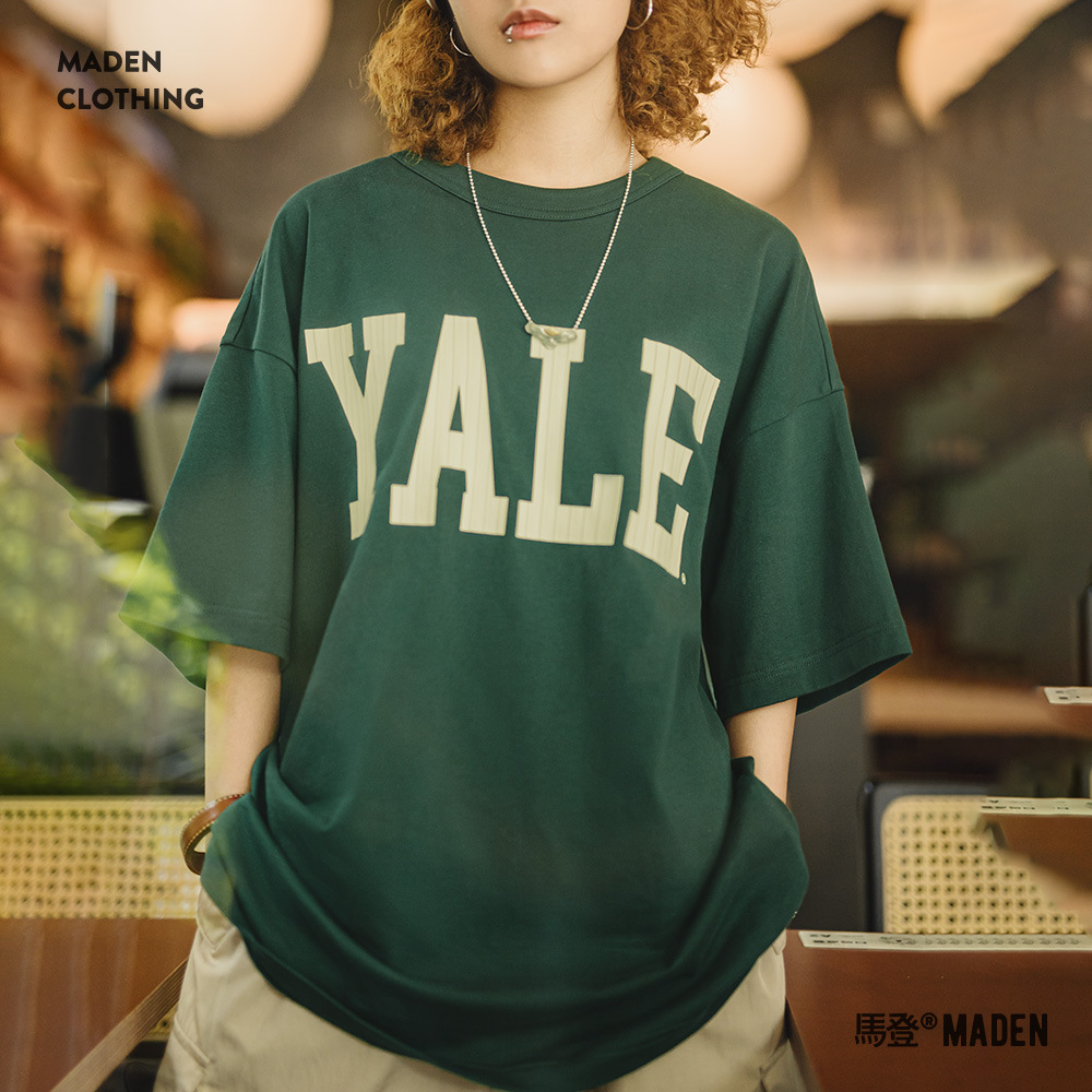 馬登女裝 美式撞色字母印花T恤學院風純棉短袖上衣女春夏