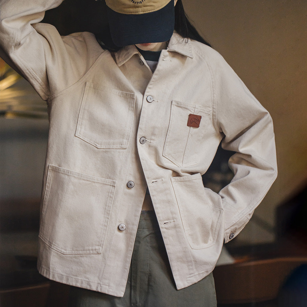 馬登女裝 法式復古棉籽殼牛仔外套寬鬆設計感小眾慵懶風工裝夾克