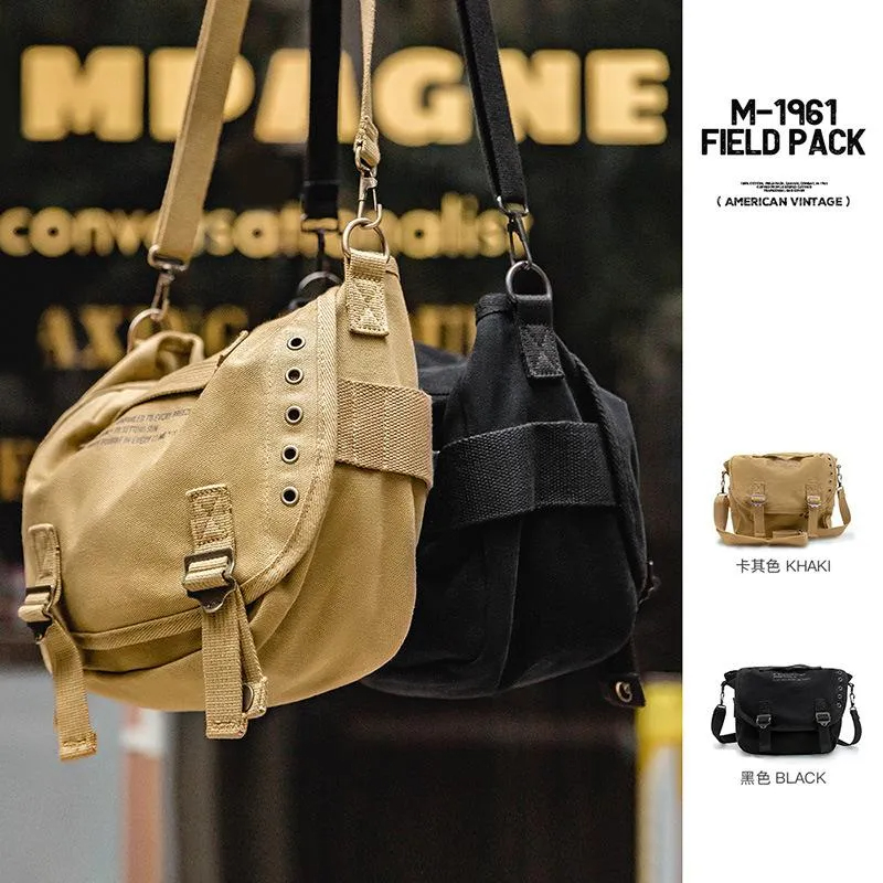 馬登工裝 美式復古M1961 Field Pack字母帆布斜背包手提單肩機車腰包郵差包