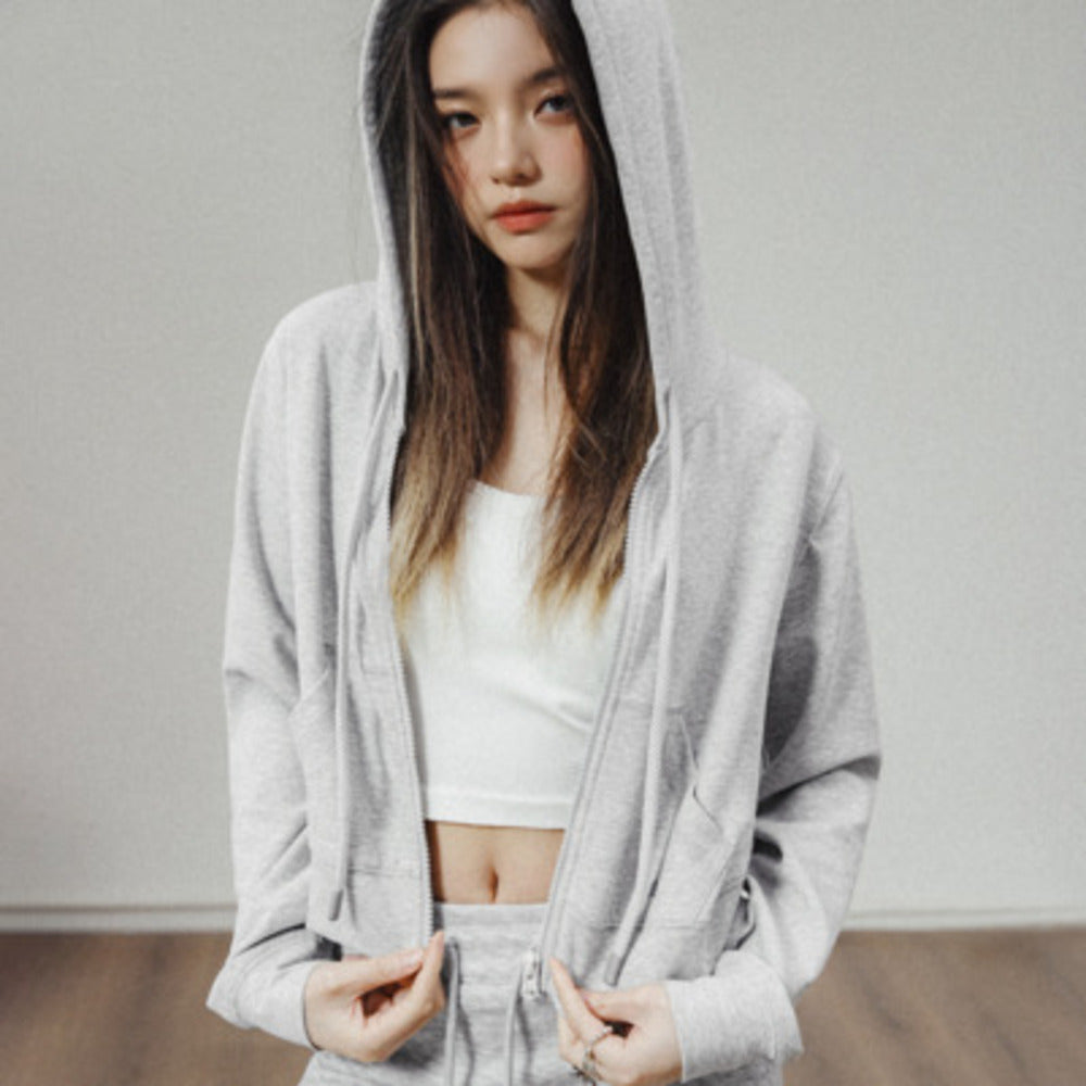 馬登女裝 美式高腰口袋短衛衣修身連帽拉鍊衛衣開衫運動外套