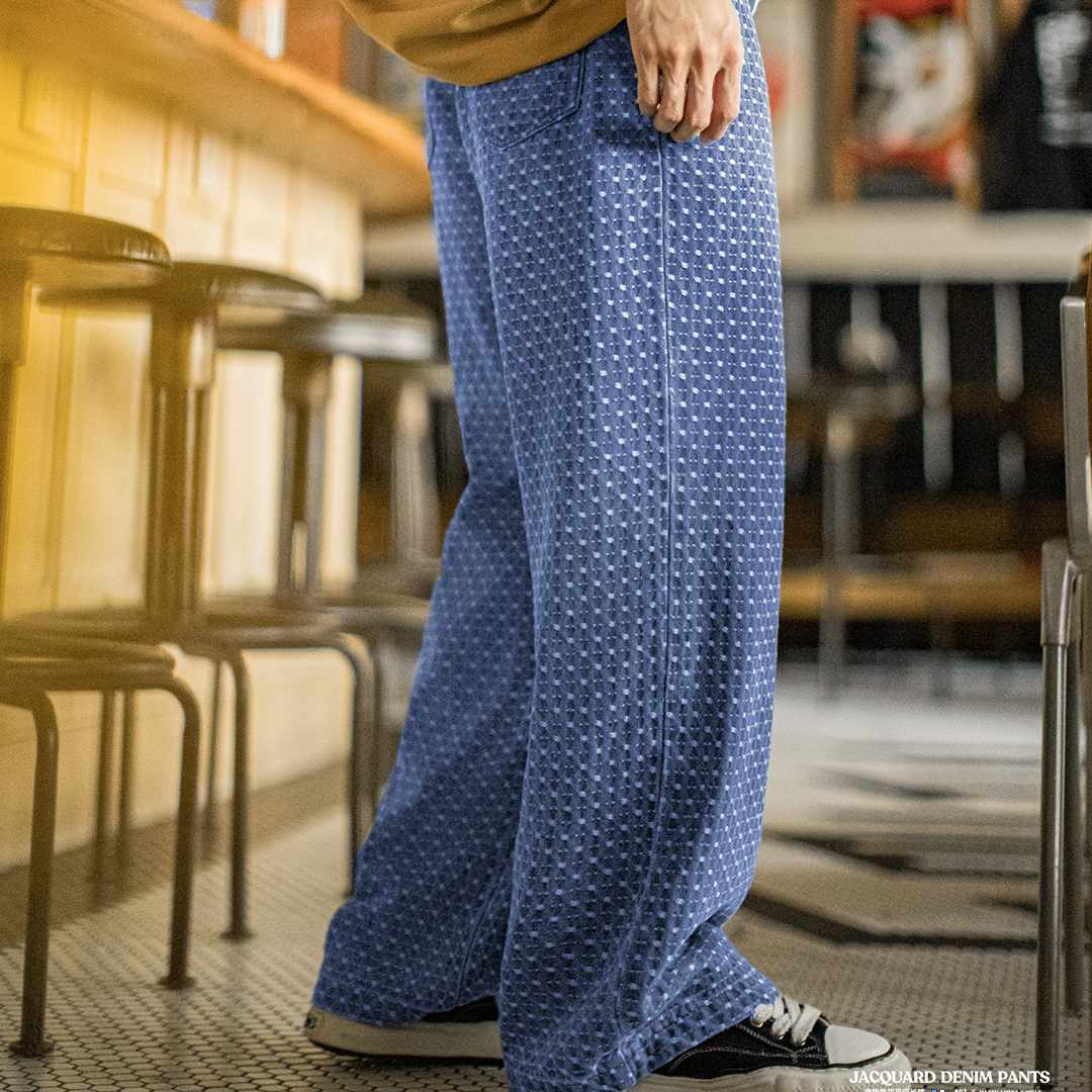 馬登工裝 美式復古滿印提花水洗丹寧牛仔褲直筒垂感休閒長褲子男秋