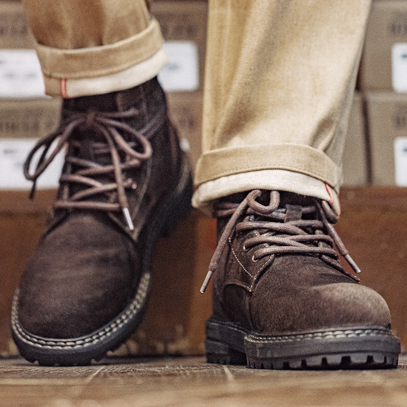 馬登工裝 荒野尋棕復古工裝靴秋季男鞋休閒中幫厚底真皮透氣馬丁靴