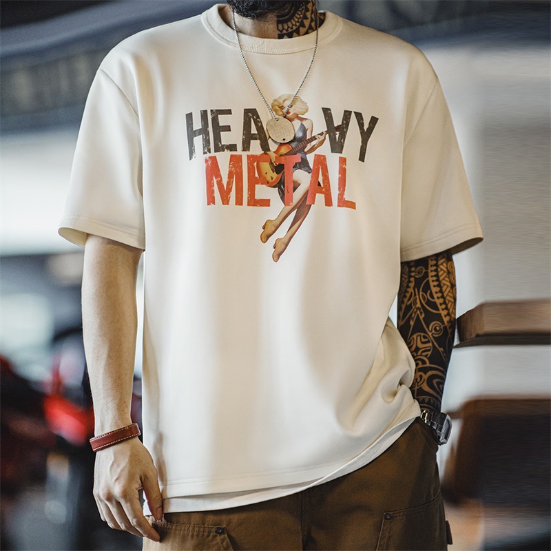 馬登工裝 復古瑪麗蓮夢露3D印花T恤美式空氣層字母短袖上衣