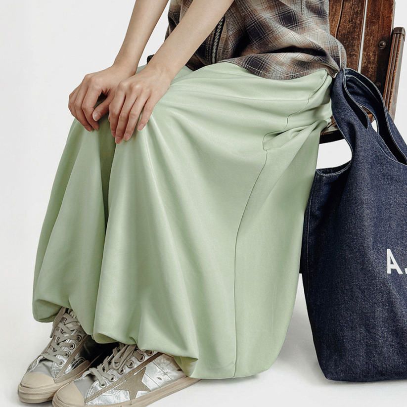 馬登女裝 桃皮絨垂感糯米花苞燈籠裙褲闊腿寬鬆緊腰抽繩休閒長褲子女春