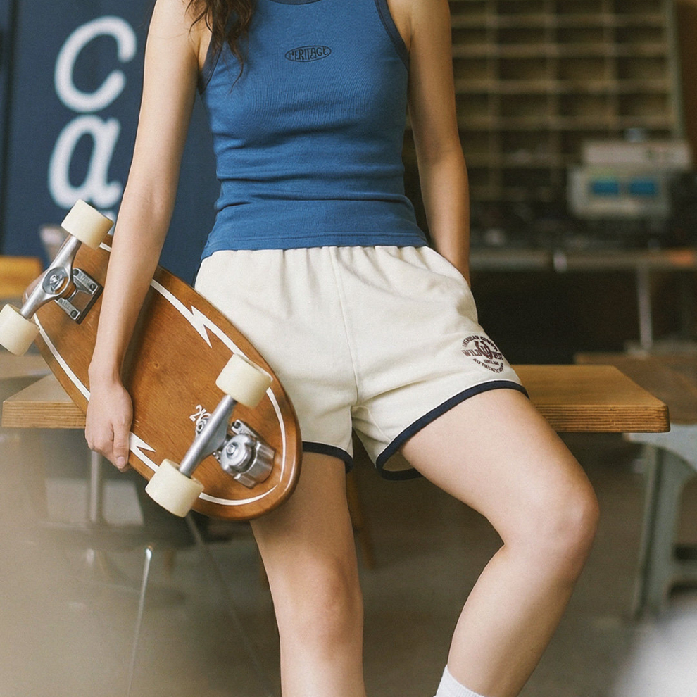 馬登女裝 復古刺繡運動休閒辣妹外穿顯瘦A字直筒短褲三分熱褲夏