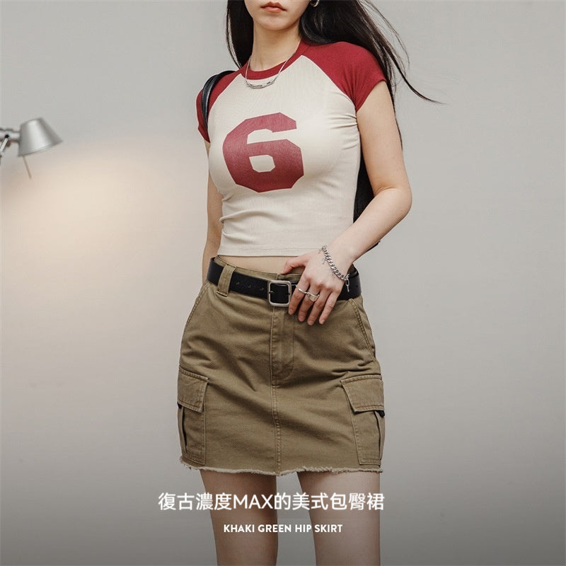 馬登女裝 美式復古包臀裙高腰純棉短款半身裙顯瘦短裙辣妹夏