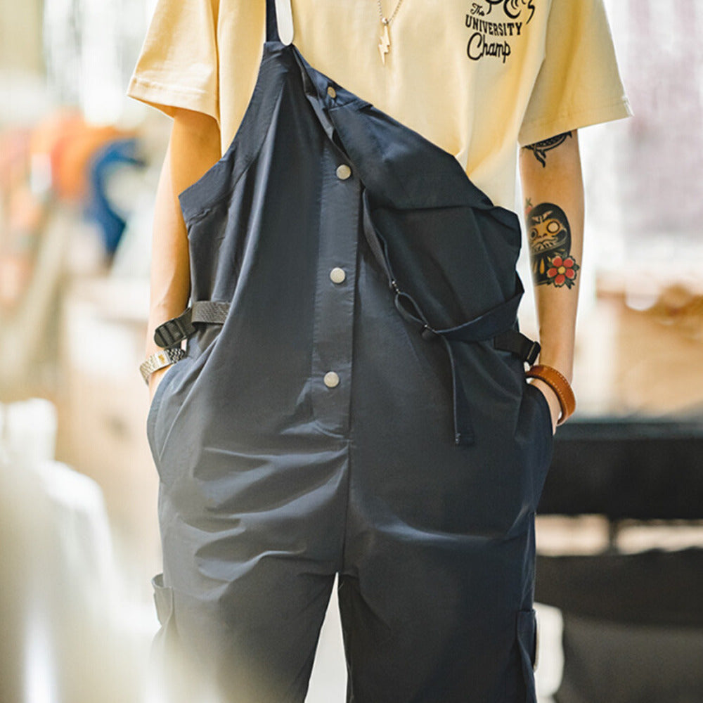 馬登女裝 美式復古機能風工裝背帶褲山系戶外防水個性闊腿褲連體褲