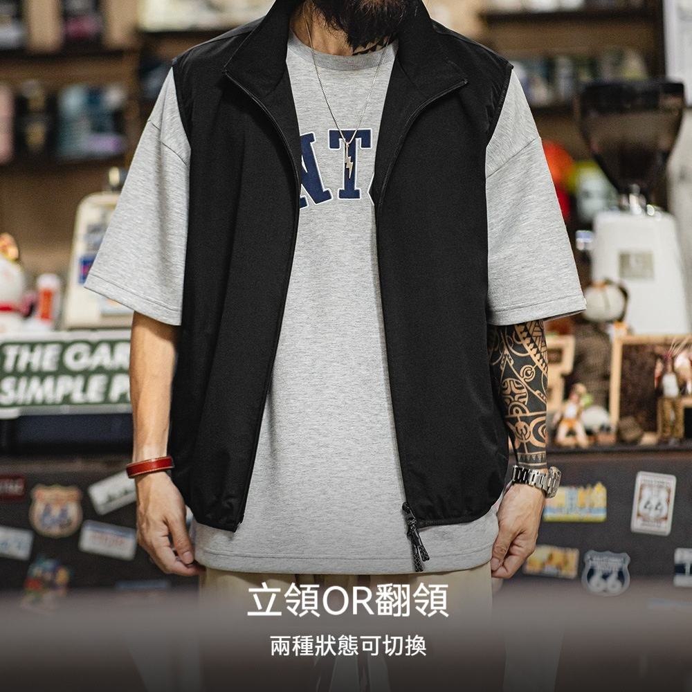 馬登工裝 山系機能立領馬甲黑色戶外通勤疊穿輕薄款背心無袖男士夏