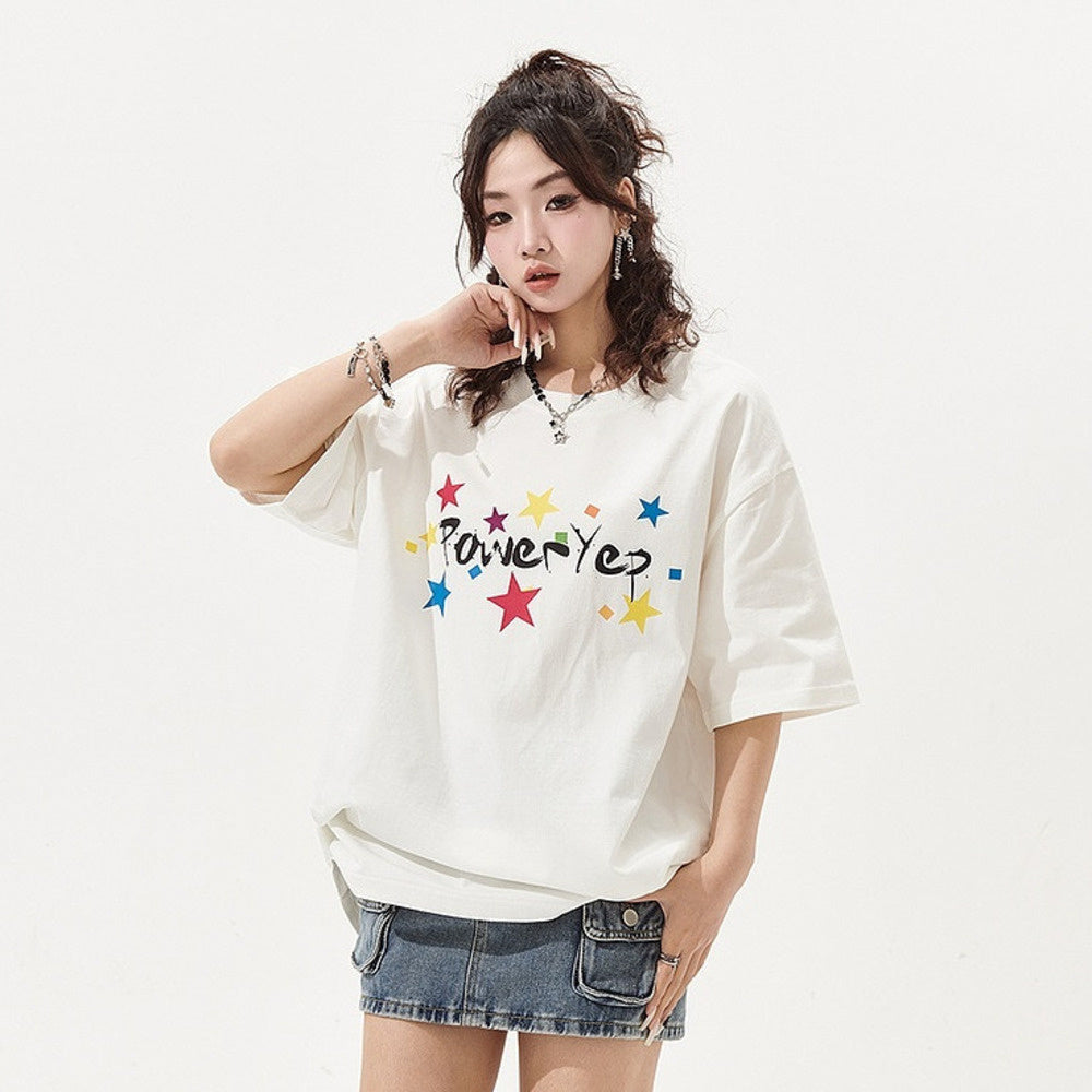 美式復古印花短袖T恤女寬鬆Oversize情侶上衣