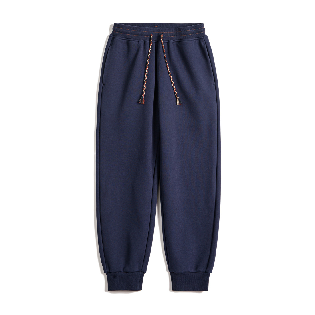 馬登工裝 美式束脚衛褲加絨加厚保暖藏藍色抽繩寬鬆休閒長褲子男秋冬