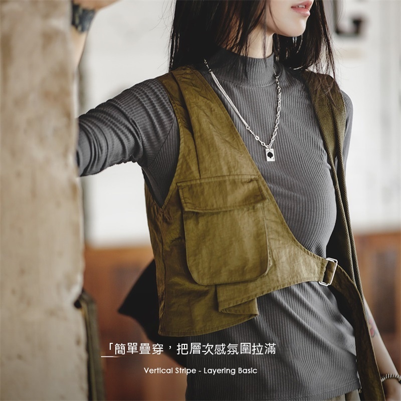 馬登女裝 美式休閒半高領純色打底衫內搭修身長袖打底衣