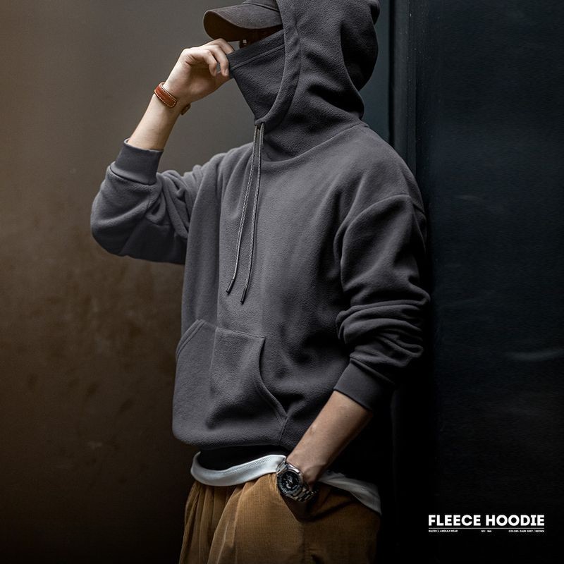 馬登工裝 美式休閒搖粒絨巴拉克拉法連帽衛衣防風套頭面罩上衣男秋冬