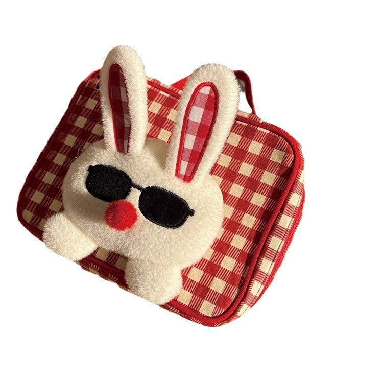 塔皮兔格子可愛收納包洗漱大容量便攜貝殼化妝包小方包包