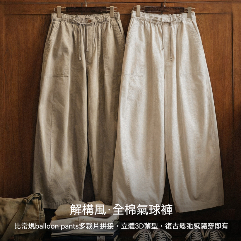 馬登工裝 美式復古寬鬆氣球褲廓形哈倫褲日系休閒長褲子男春