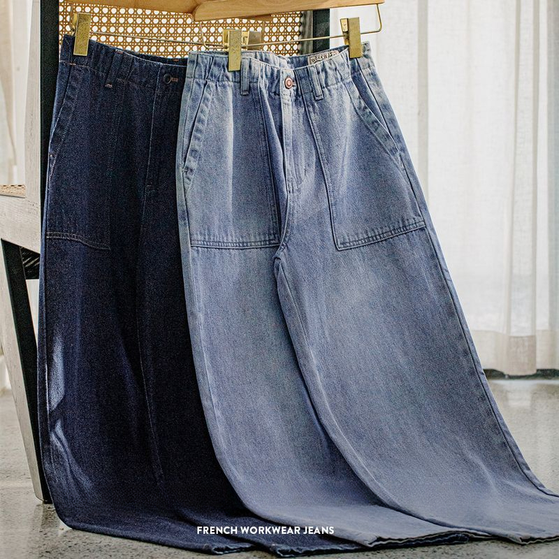 馬登女裝 復古直筒法工褲水洗牛仔褲垂感闊腿褲寬鬆休閒長褲秋冬