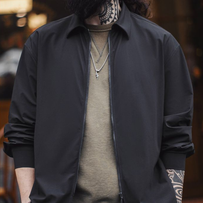 馬登工裝 美式休閒垂感冰絲襯衫透氣Cleanfit凉感黑長袖拉鏈襯衣男春夏