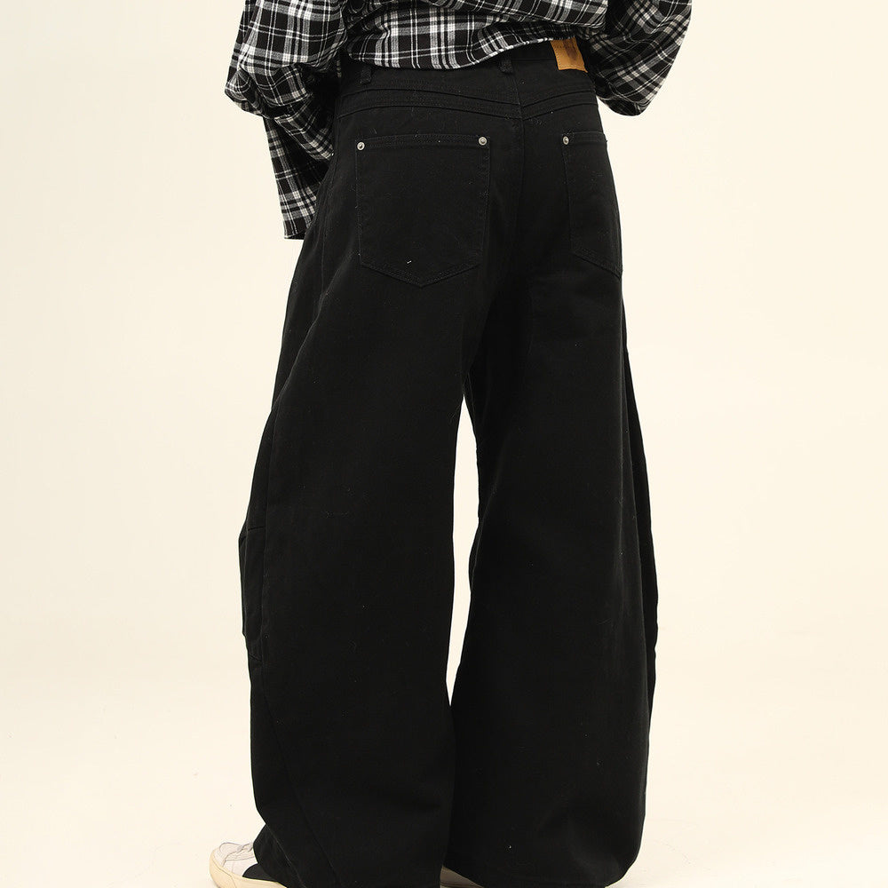 美式復古cleanfit工裝褲解構廓形彎刀牛仔褲寬鬆百搭工裝褲