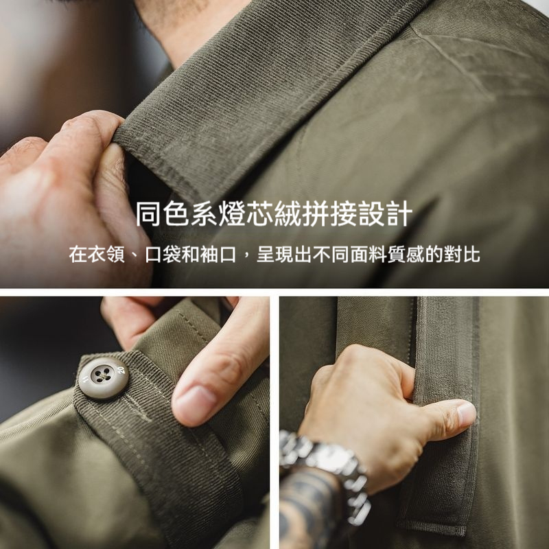 馬登工裝 美式復古戰壕風衣軍綠色中長款翻領純棉大衣外套春秋