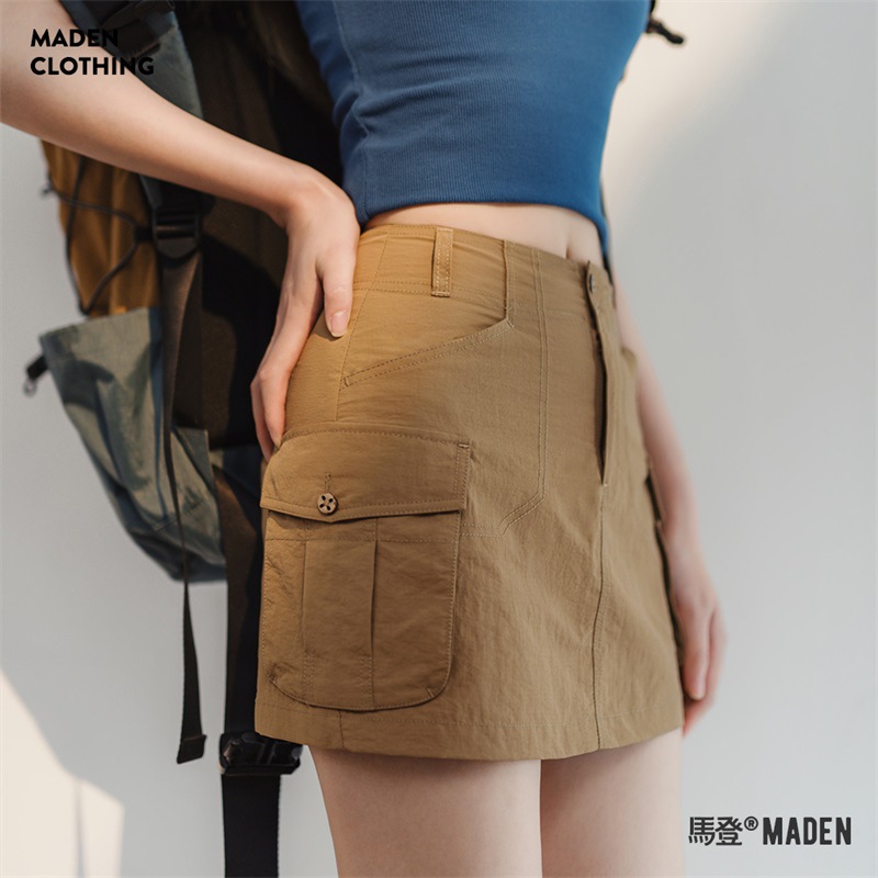 馬登女裝 卡其色工裝短裙美式復古辣妹修身半裙百搭顯瘦A字包臀裙
