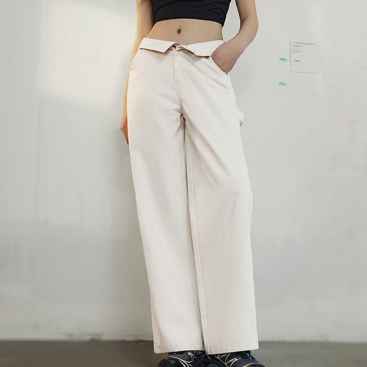 馬登女裝 美式復古棉籽殼白色伐木工直筒褲純棉百搭休閒工裝褲