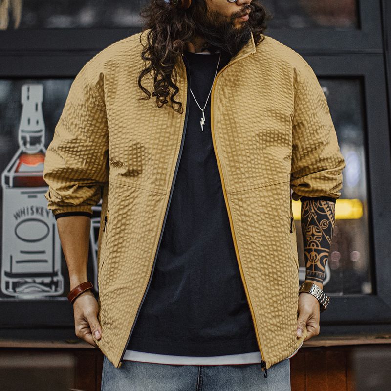 馬登工裝 美式休閒戶外山系夾克肌理感透氣防風立領薑黃外套男春夏