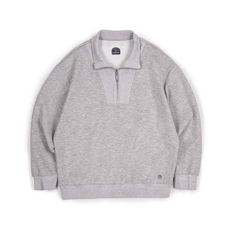 馬登工裝 美式休閒空氣層半拉鏈衛衣學院風灰色拼接立領上衣男春秋