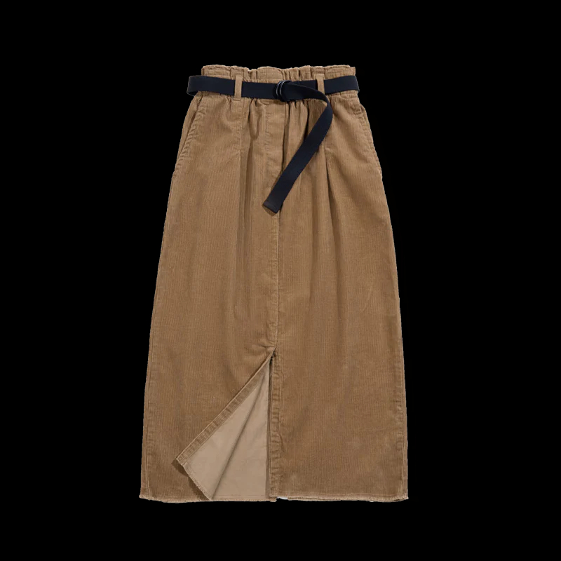 馬登女裝 復古燈芯絨口袋工裝半身裙純棉鉛筆裙腰帶直筒裙