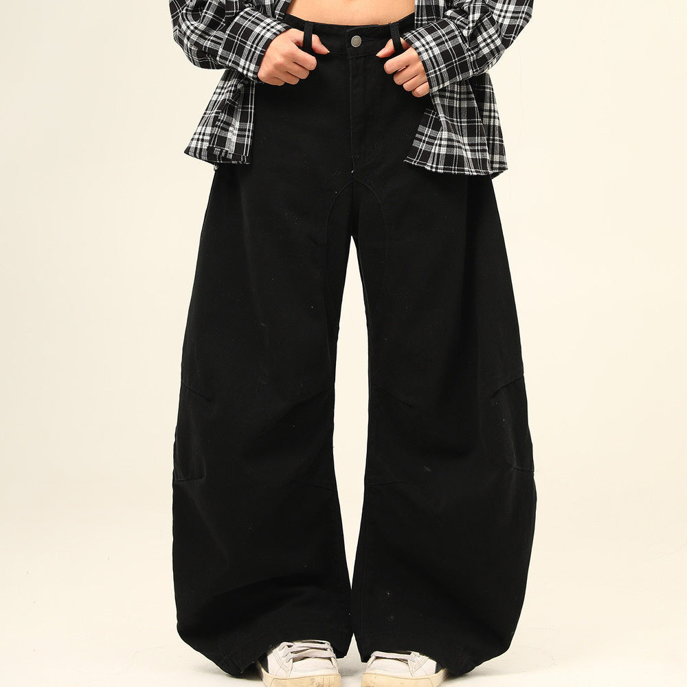 美式復古cleanfit工裝褲解構廓形彎刀牛仔褲寬鬆百搭工裝褲