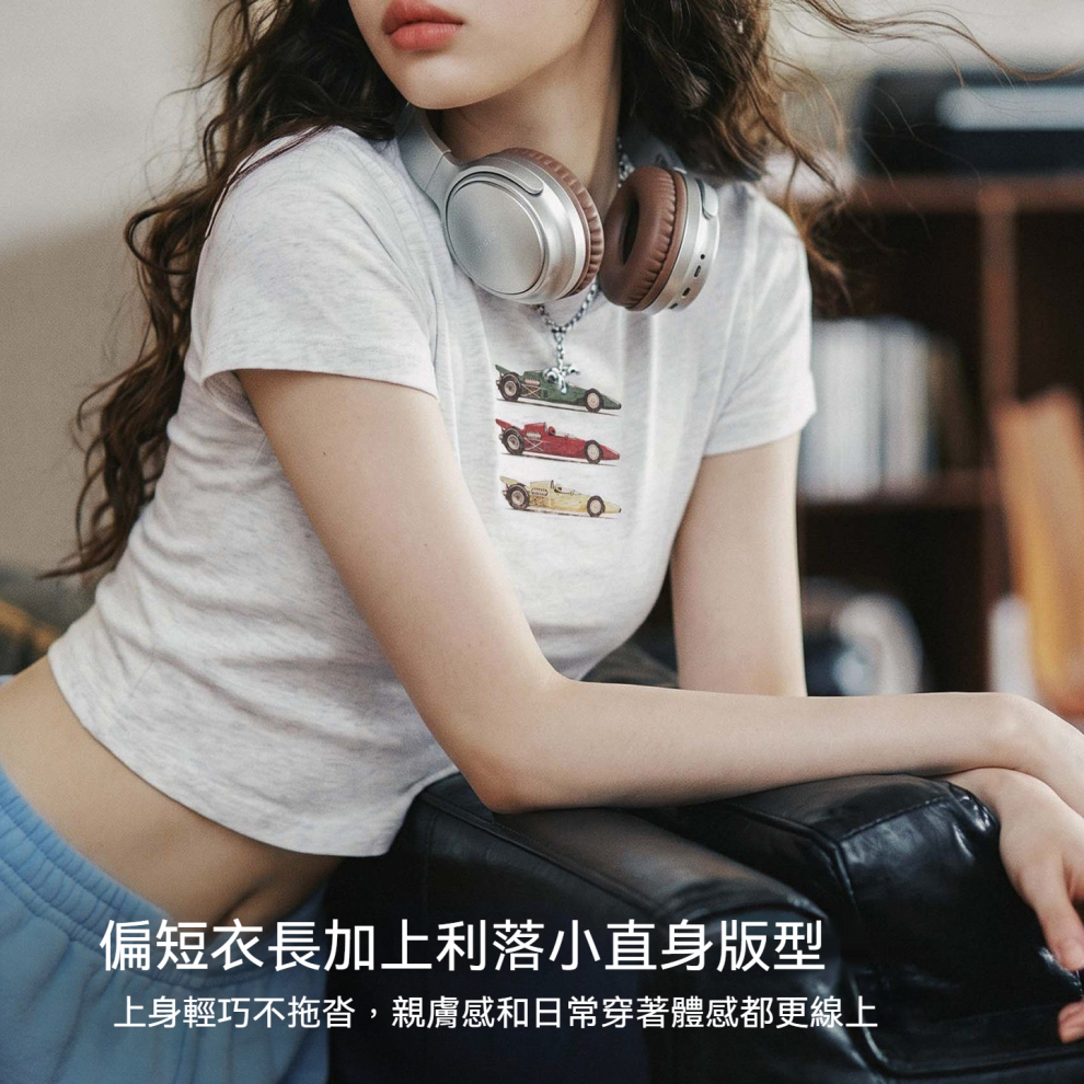 馬登女裝 美式復古重磅修身短款賽車印花短袖T恤辣妹風上衣女士夏