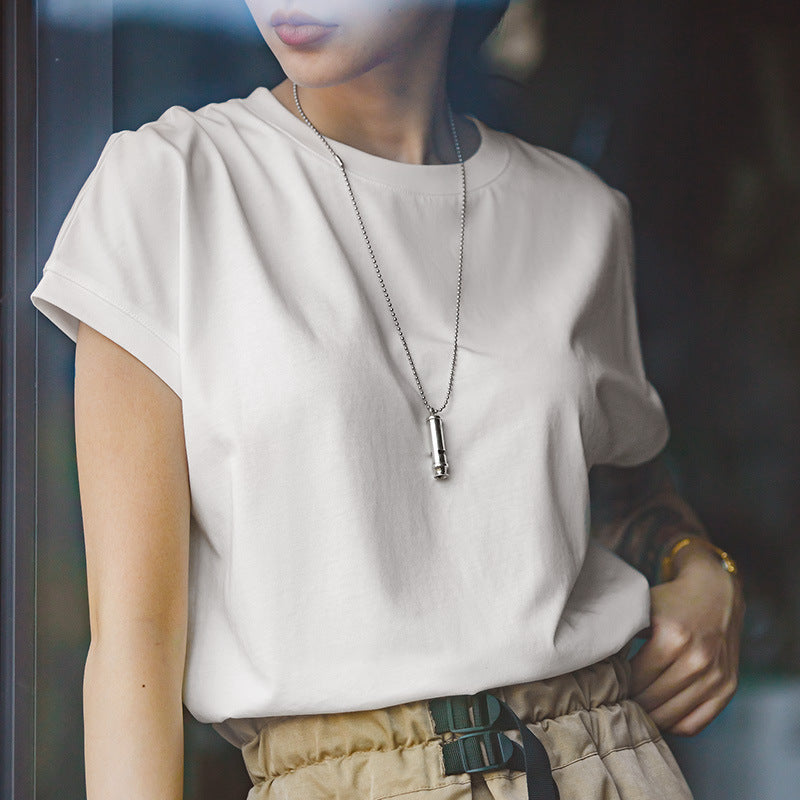 馬登女裝 冰絲凉感寬鬆圓領T恤落肩袖基礎鹽系短袖打底衫