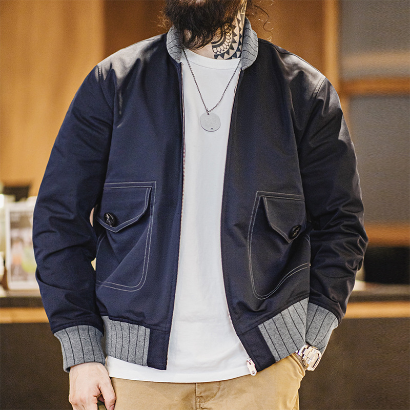 馬登工裝 美式復古A1飛行員夾克Bomber撞色拼接棒球服外套