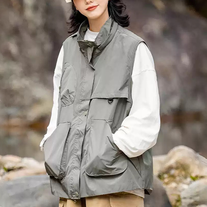 山系戶外機能馬甲潮流女生復古連帽多口袋無袖坎肩寬鬆工裝馬甲