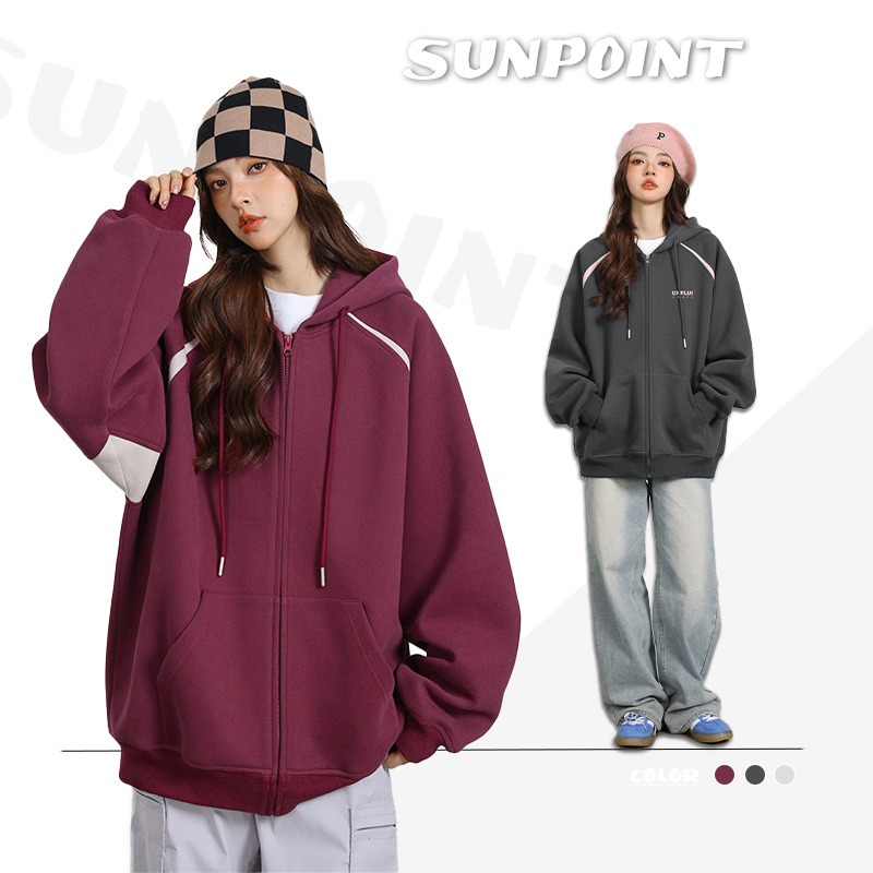 美式重磅酷潮連帽衛衣外套春秋百搭休閒情侶開衫外套