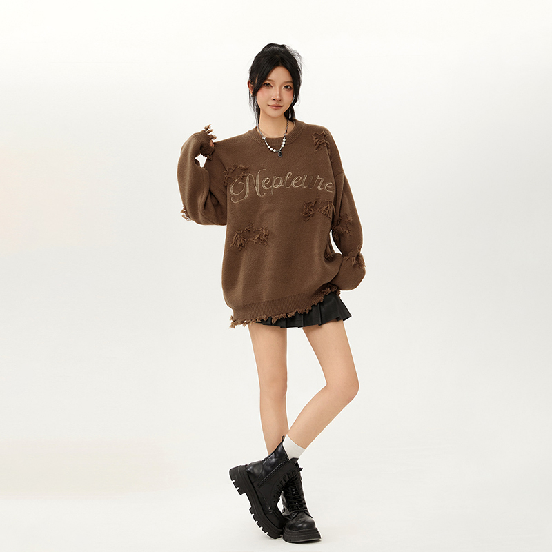 美式復古設計感針織衫毛衣寬鬆慵懶氛圍感情侶上衣冬季