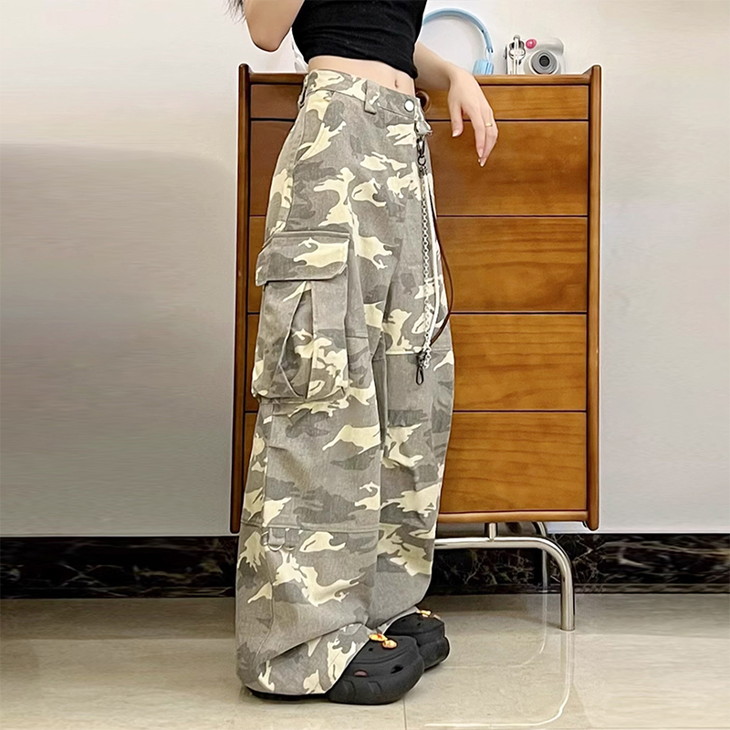 高街復古純棉迷彩工裝褲美式潮牌寬鬆直筒休閒迷彩褲